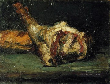 印象派の静物画 Painting - 静物画のパンと子羊の脚 ポール・セザンヌ